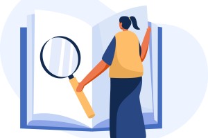 person searches in a book